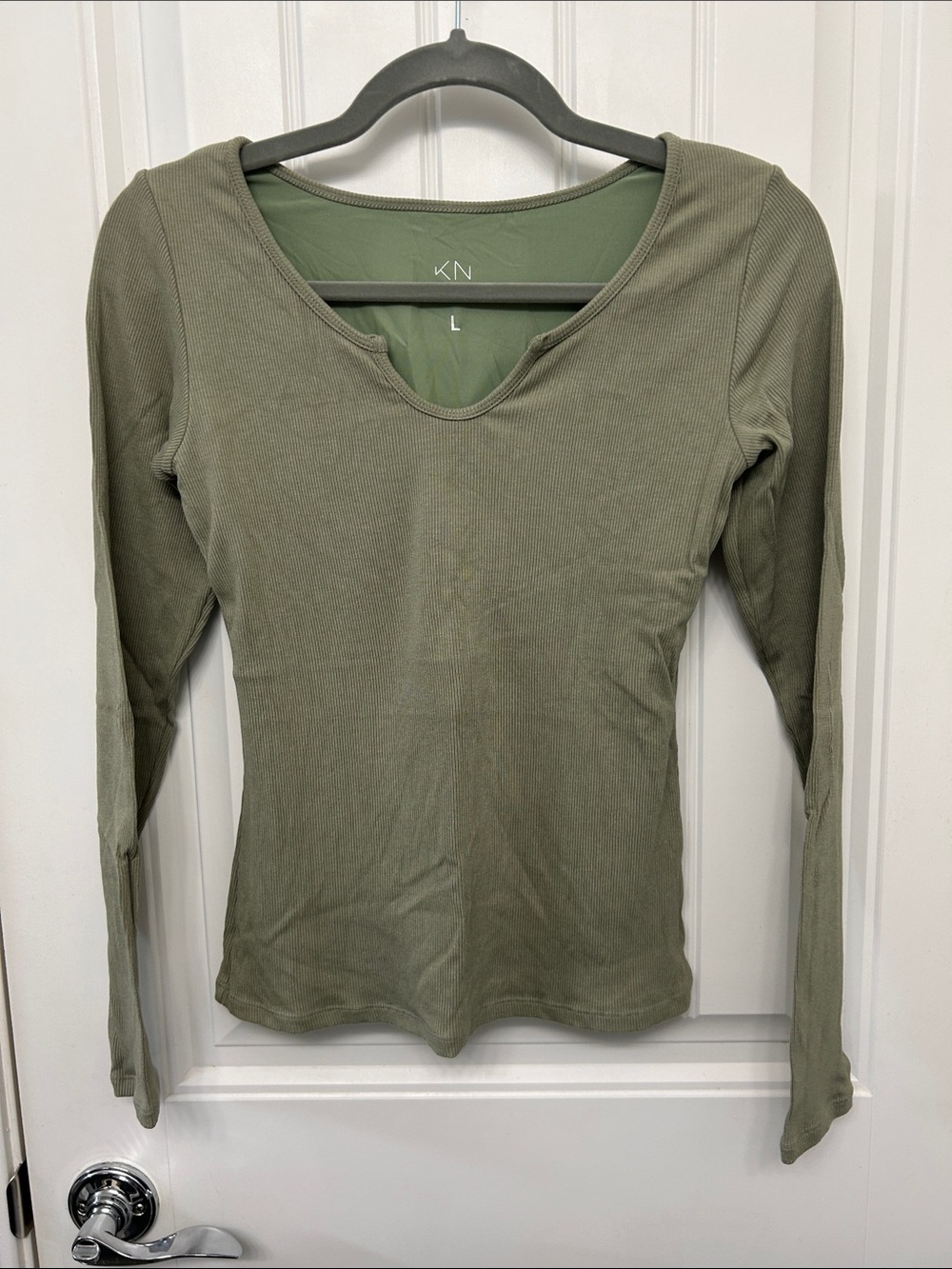 Klassy Network Olive Green Long Sleeve Scoop Neck Top